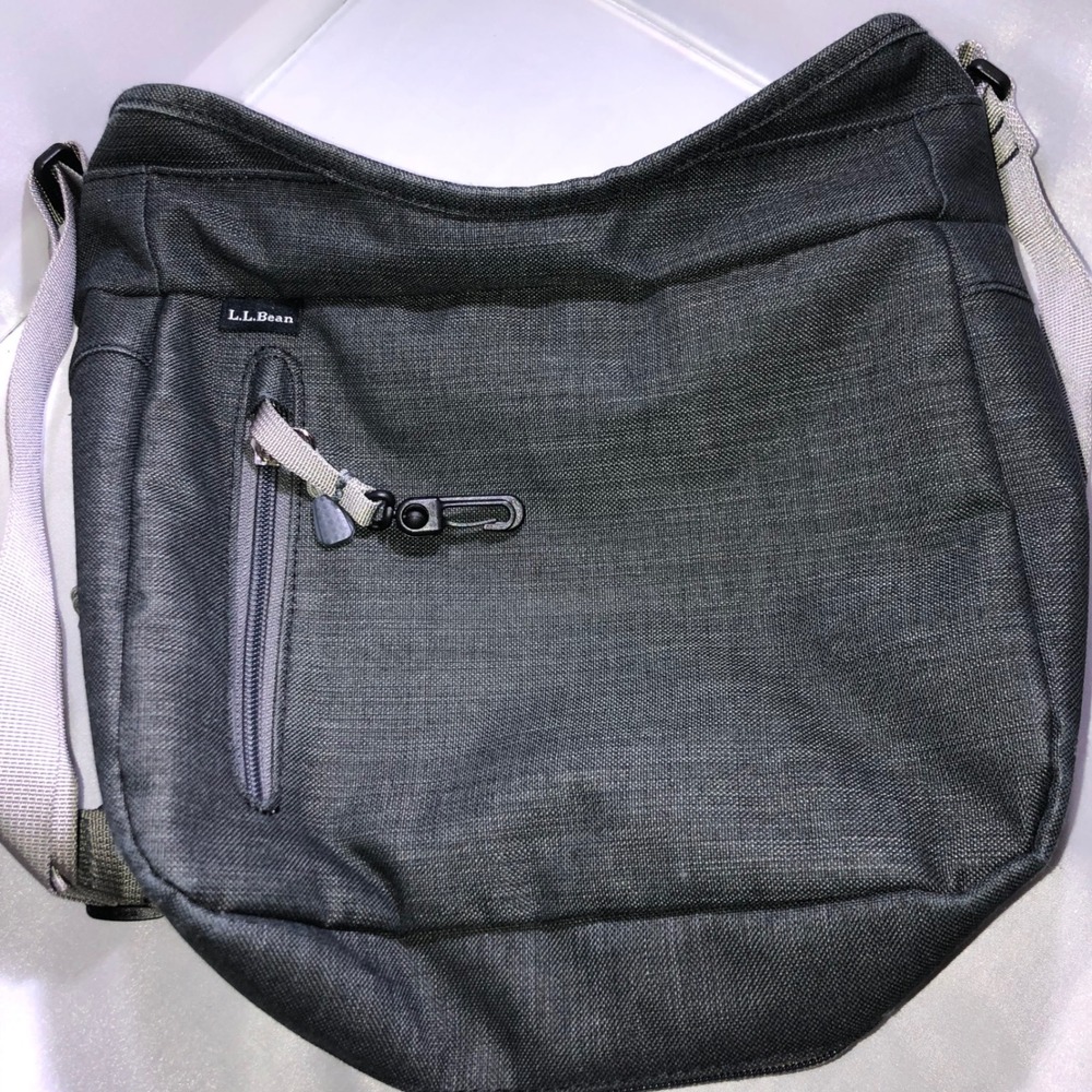 LL Bean Crossbody Messenger Bag Charcoal Gray Canvas Adjustable Strap Travel Bag